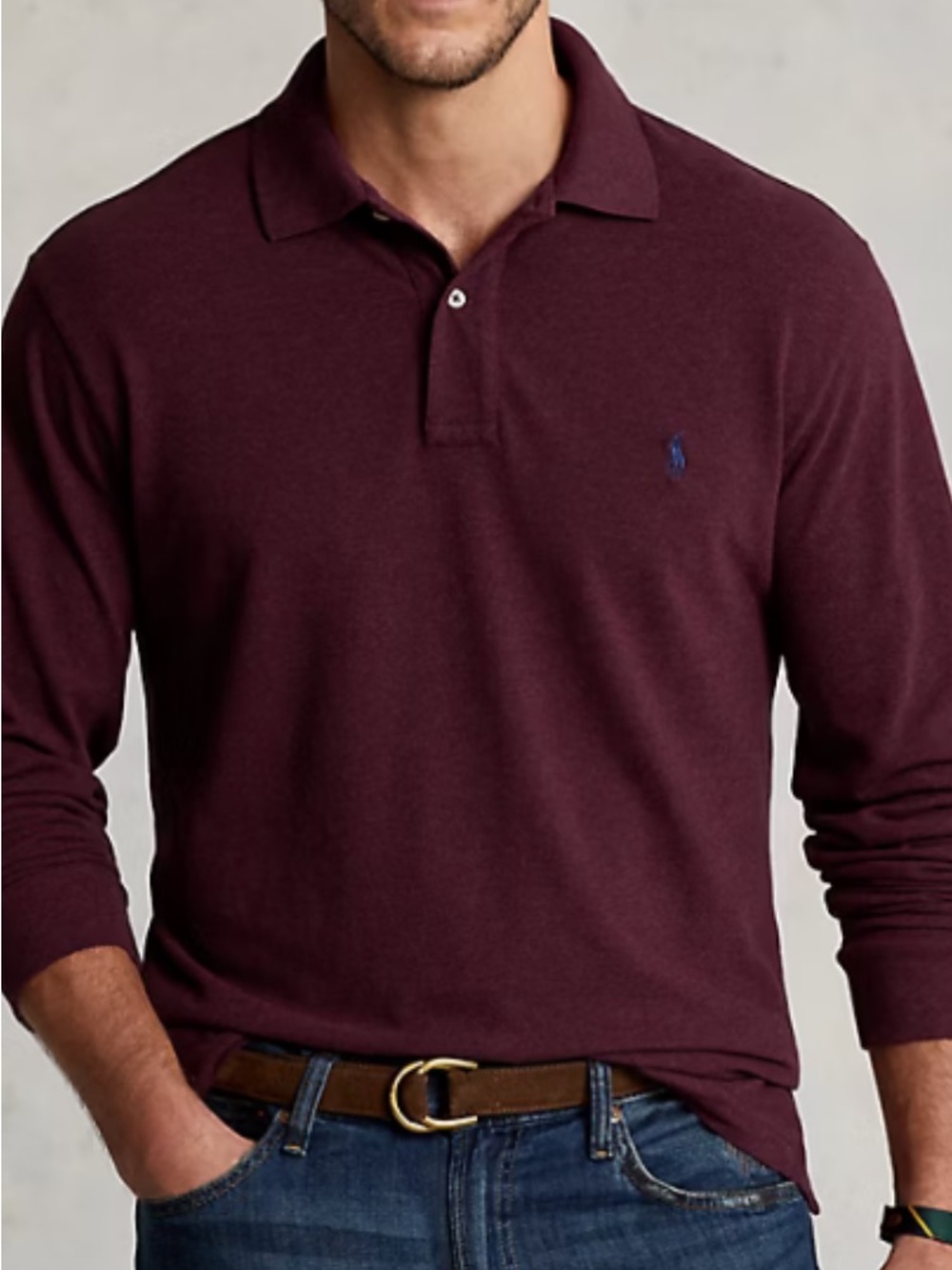 Polo by Ralph Lauren Men's Long-Sleeve Polo Shirt in Burgundy